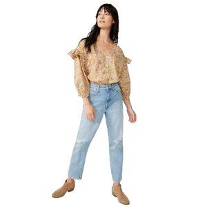 FREE ASSEMBLY Travertine Stone Fall Floral Cotton Blouse Sz L